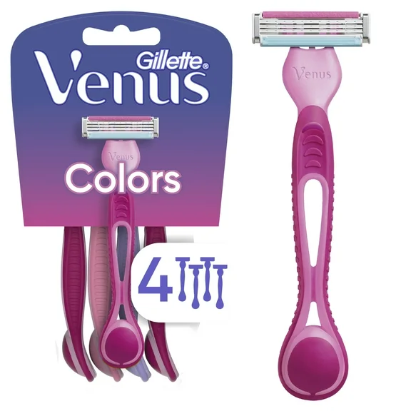 Gillette Venus Simply 3 Multi-Color Disposable Razors, Female, 4 Count