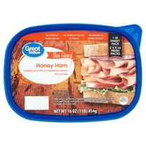 Great Value Thin Sliced Honey Ham Lunchmeat Family Pack, 16 Oz Plastic Tub