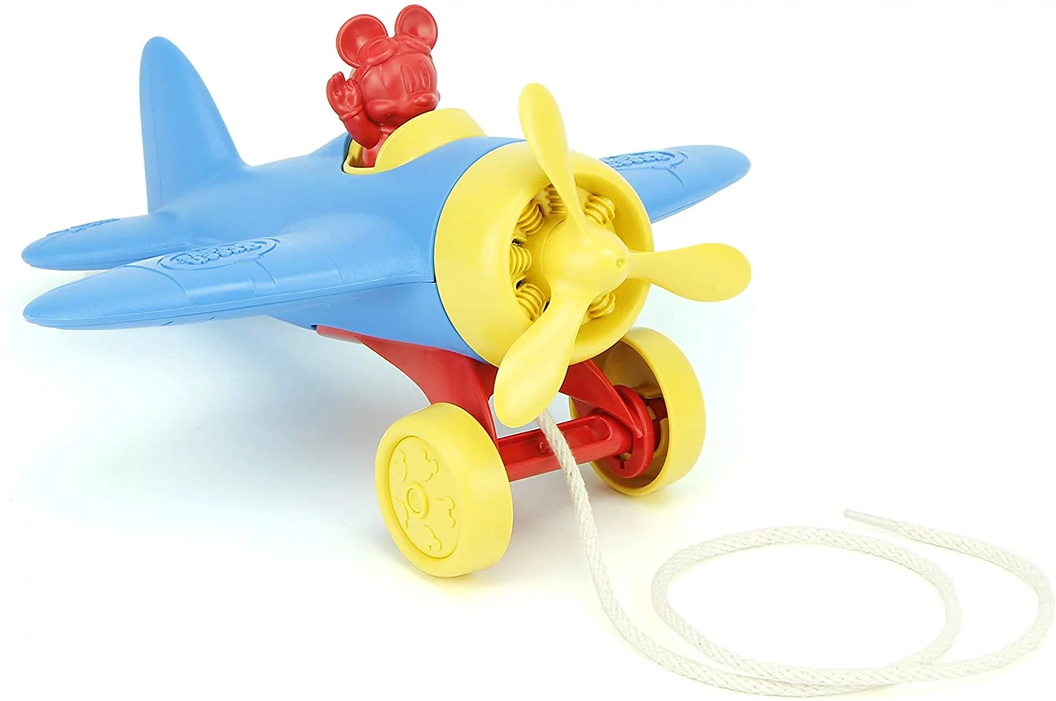 Green Toys Disney Baby Mickey Mouse Airplane Pull Toy, Unisex for 6m+ Toddlers