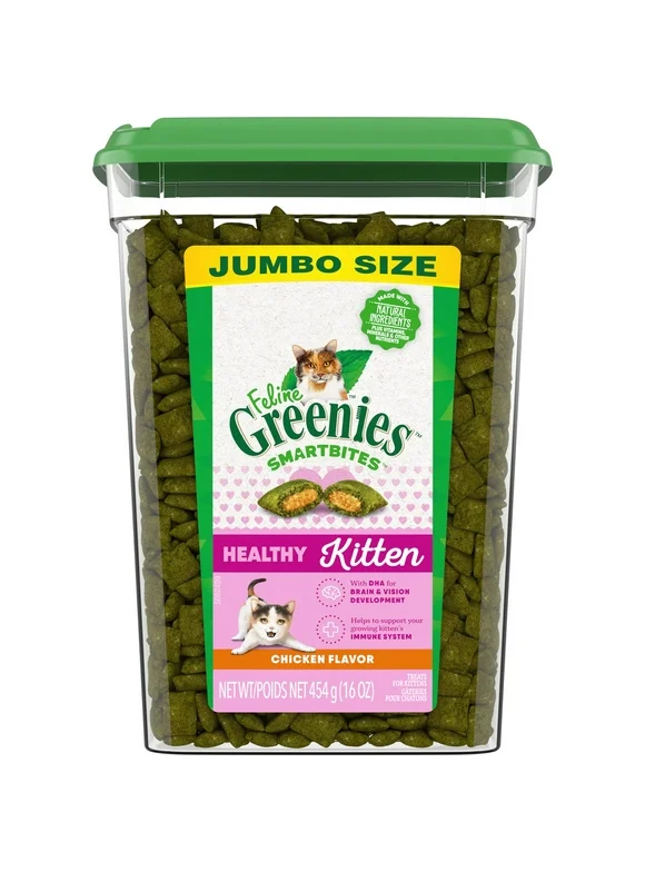 Greenies Feline Smartbites Chicken Flavor Treats for Cats Jumbo Size, 16 oz Tub