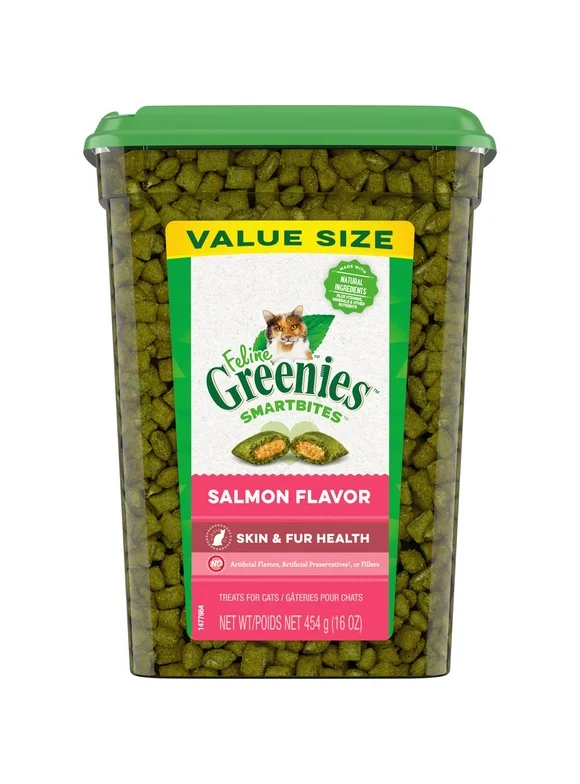 Greenies Feline Smartbites Salmon Flavor Treats for Cats Value Size, 16 oz Tub