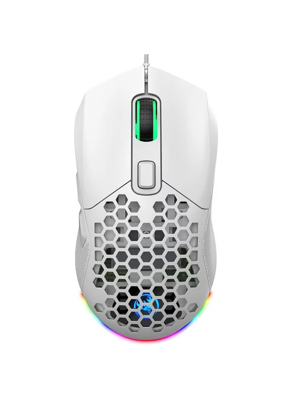 HXSJ Wired Gaming Mouse X300 with Backlit 6 Programmable Buttons Macro Recording Wheel Speed Control 7200 DPI Ergonomic for Windows PC White