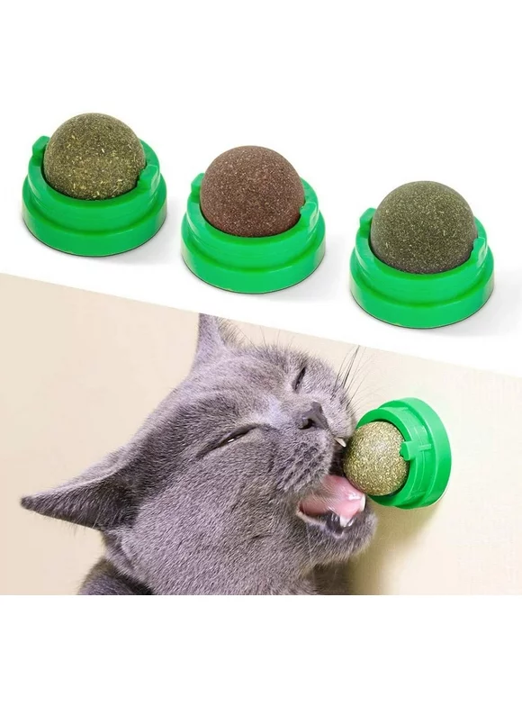 Heldig 3 Silvervine Catnip Balls, Edible Kitty Toys for Cats Lick, Safe Healthy Kitten Chew Toys, Teeth Cleaning Dental Cat Toy, Cat Wall Treats