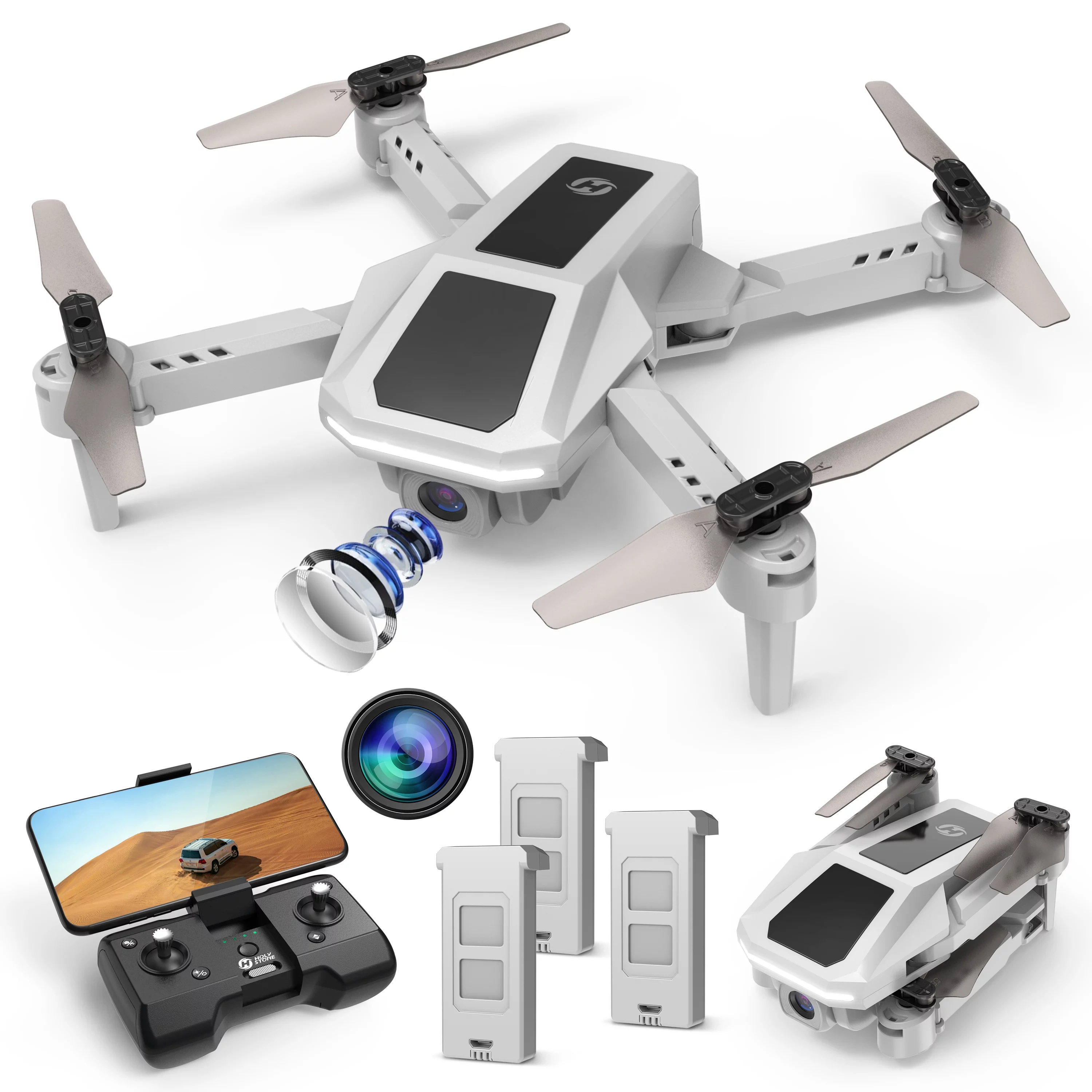 Holy Stone Drone for Adults and Kids HS430, Foldable RC Quadcopter with 1080P Camera, Voice Control and 3 Batteries, Gray