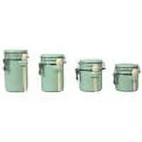 Home Basics 4 Piece Ceramic Canisters with Easy Open Air-Tight Clamp Top Lid and Wooden Spoons, Mint