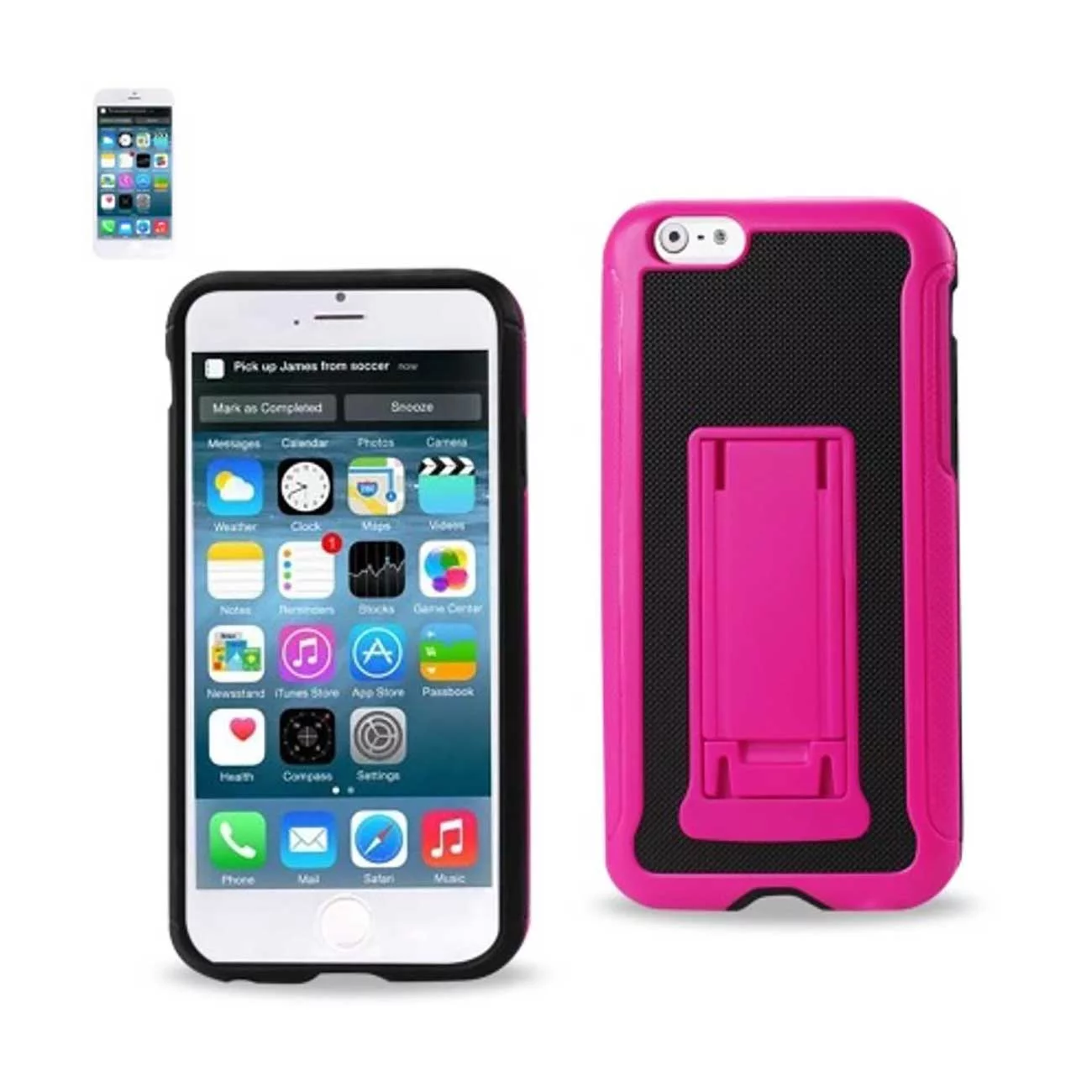 Iphone 6 Hybrid Heavy Duty Case With Vertical Kickstand In Black Hot Pink