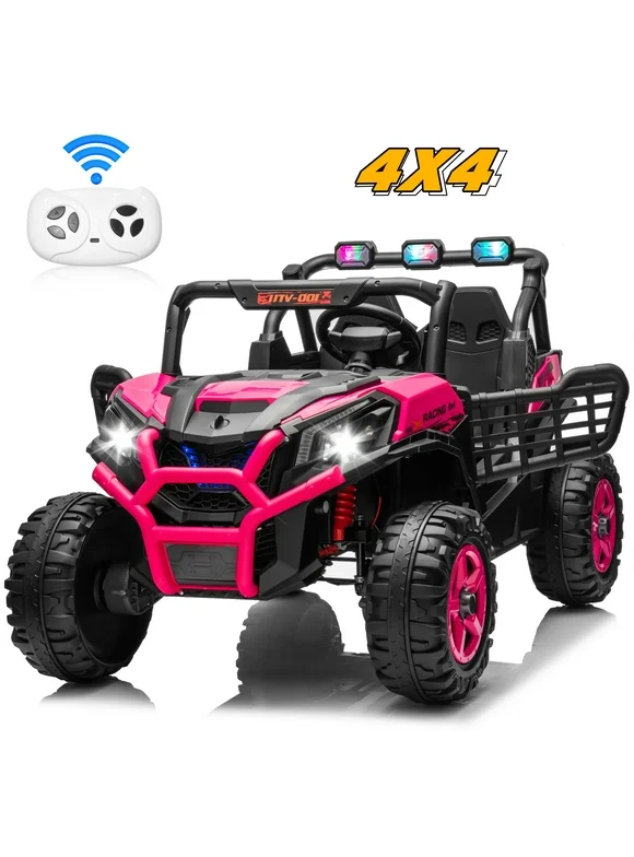 Joyracer 4WD 24V Ride on Toys Car w/ 2 XL Seater Remote Control, Electric Off-Road UTV w/ 4*200W Motor, Powered 4-Wheeler Toy, LED Lights, Spring Suspension, 3 Speeds, Bluetooth Music, Pink