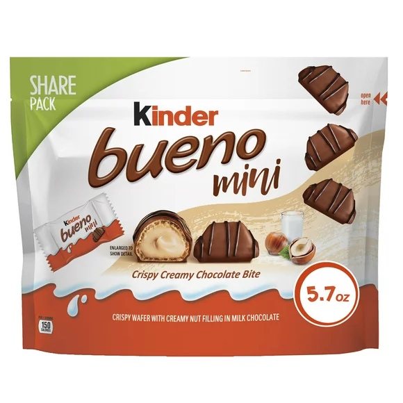 Kinder Bueno Mini, Milk Chocolate and Hazelnut Cream, Wrapped, Share Size, 5.7 oz