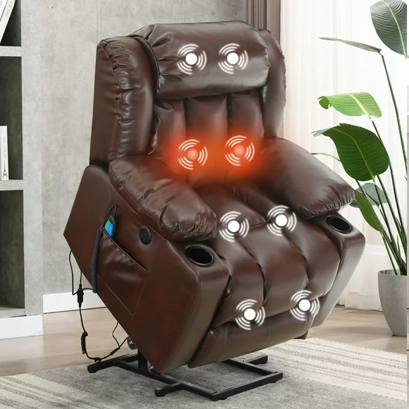Large Power Lift Recliner Chair for Elderly,Massage Chair Recliner with Massage and Heating Function,160  tilt Ergonomic with Footrest,Brown