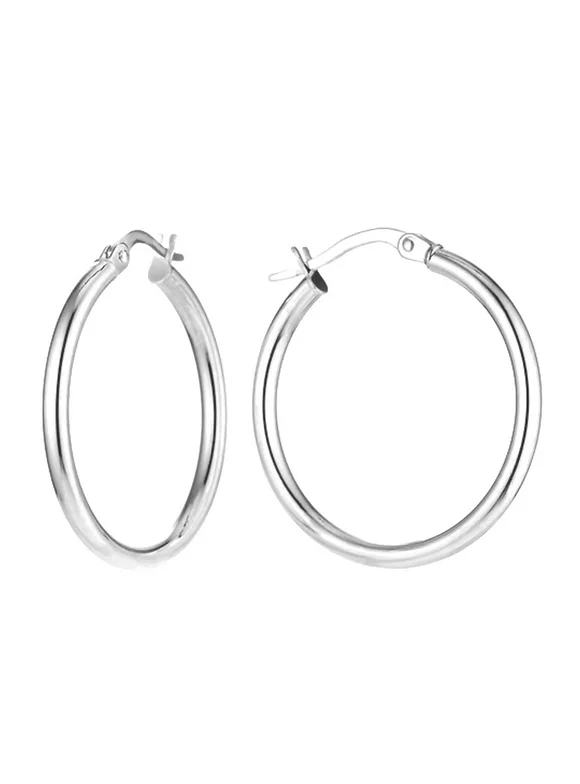 LeCalla 925 Sterling Silver Classic Italian Click Top Small Hoop Earrings for Women and Teen Girls 25MM - Mothers Day Gifts