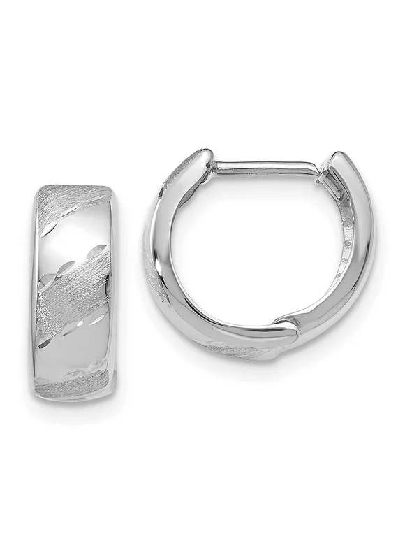 Leslie's 14K White Gold Polished and Satin Hinged Hoop Earrings