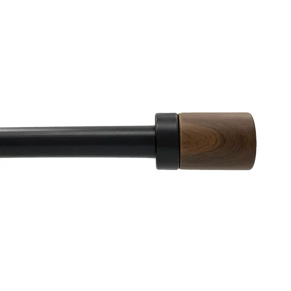 Lumi 3/4" Matte Black Maple Wood Cylinder Single Curtain Rod, 36-66"