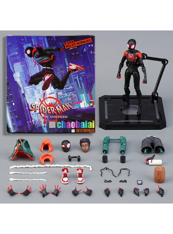 MIA Spider-Men: Into the Spider-Verse Miles Morales Full Body Movable Figure Model, Replacement Accessories Gestures, Masks