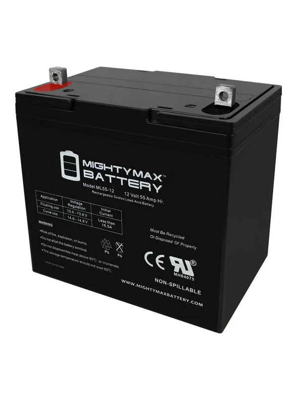 ML55-12 - 12 Volt 55 AH, Nut and Bolt (NB) Terminal, Rechargeable SLA AGM Battery