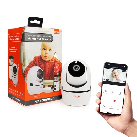 MOBI MobiCam HDX Wi-Fi Pan & Tilt Smart Nursery Monitoring Camera, Baby Video Monitor, Night Vision, Motion Detection, Full HD, Two-Way Audio, Remote View & Recording with Free Smart App