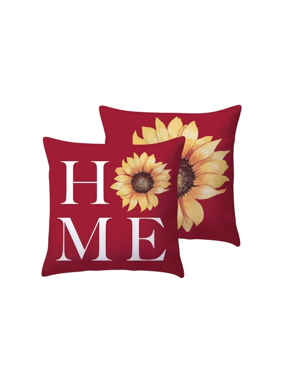 Mainstays Home Sunflower Reversible Outdoor Throw Pillow, 16", Red Novelty and Floral