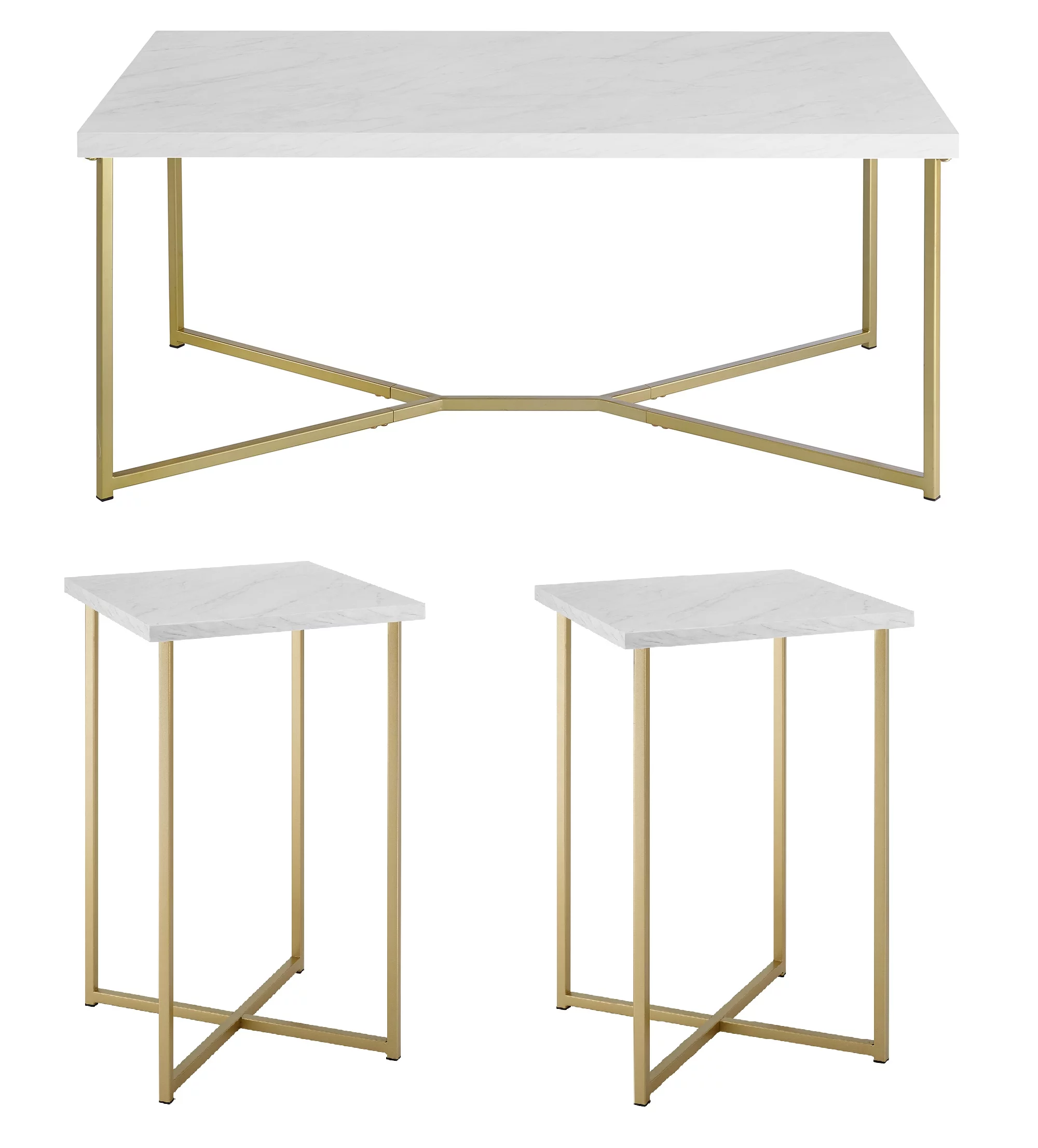 Manor Park 3-Piece Square Coffee Table Set - Marble / Gold