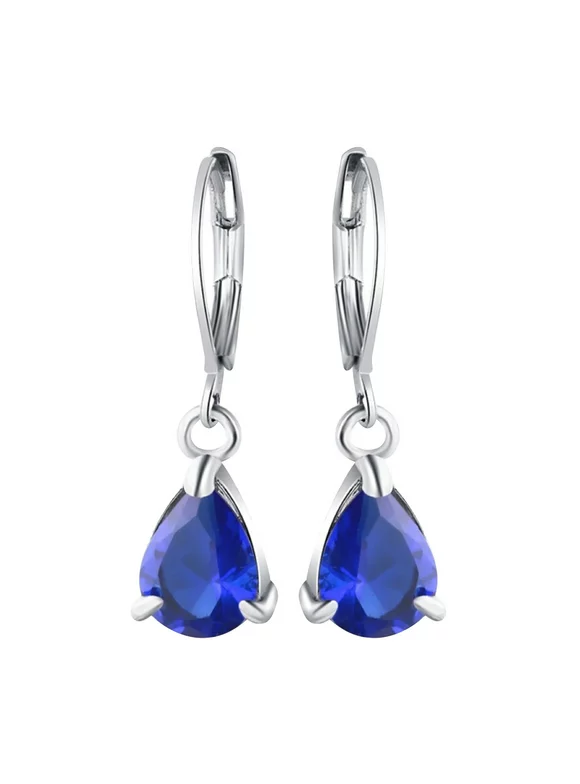 Matoen Valentines Day Dangle Drop Earrings for Women Blue Pear Cut Gemstone Lever Back Earrings Birthstone Jewelry