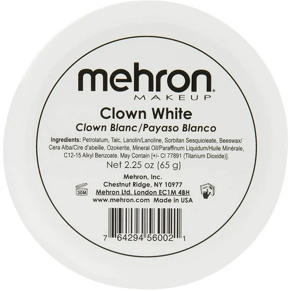 Mehron Makeup Clown White Professional Face Paint Cream Makeup | White Face Paint Makeup for Stage, Film, Cosplay, & Mime | Halloween Clown Makeup 2.25 oz (63g)