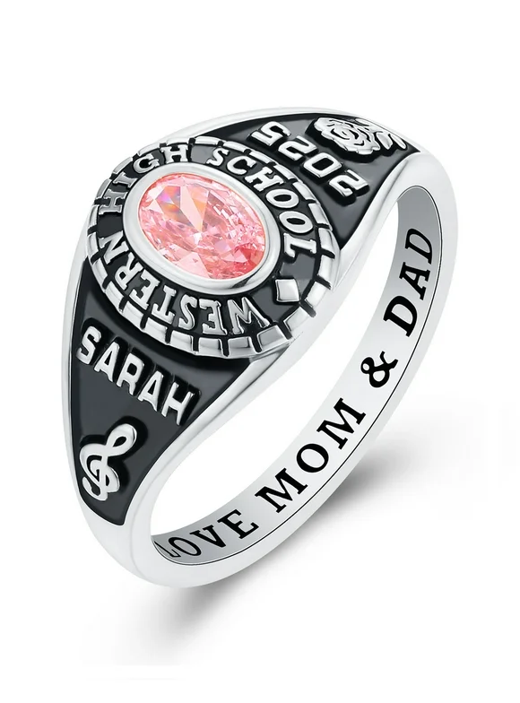 Mementos Customized Delicate Classic Sterling Silver Class Rings for Women High School and College