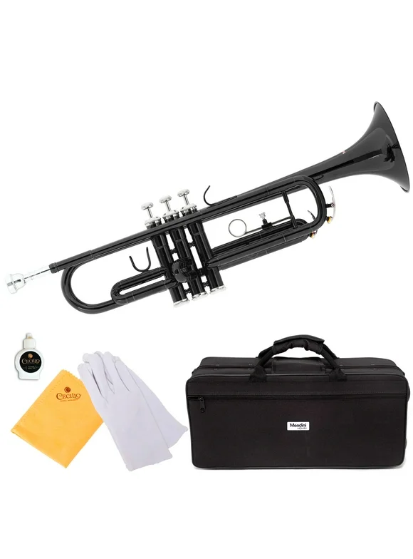 Mendini by Cecilio MTT-BK Black Lacquer Brass Bb Trumpet with Durable Deluxe Case