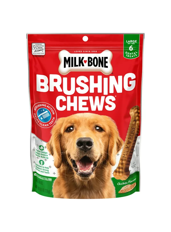 Milk-Bone Brushing Chews Daily Dental Dog Treats, Large, 8.1 oz. Bag, 6 Bones per Bag