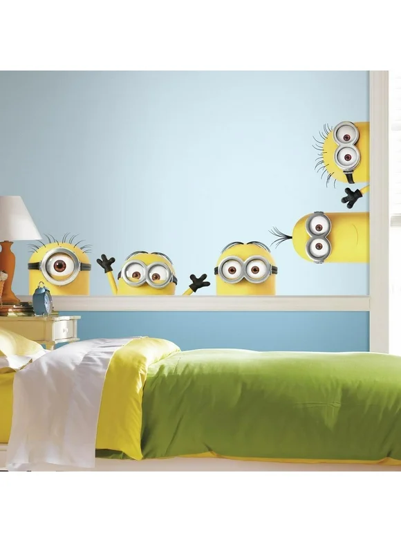 Minions Despicable Me 3 Peeking Minions Giant Peel and Stick Wall Decals by RoomMates, RMK3567GM, 8.25" W x 15.75" H, Yellow