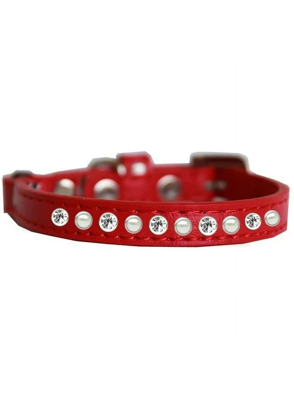 Mirage Pet 625-9 RD14 Pearl & Clear Jewel Cat Safety Collar, Red - Size 14