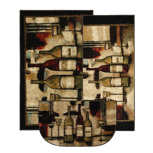 Mohawk Home Wine And Glasses, Brown, Kitchen Mat, 3 Piece Set
