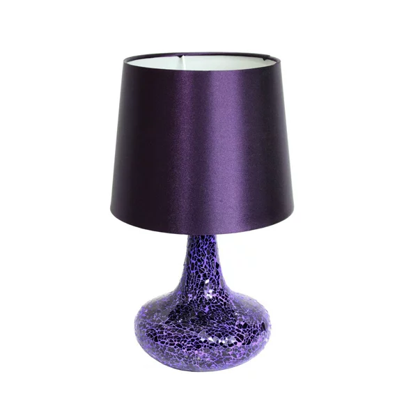 Mosaic Tiled Glass Genie Table Lamp with Fabric Shade, Purple