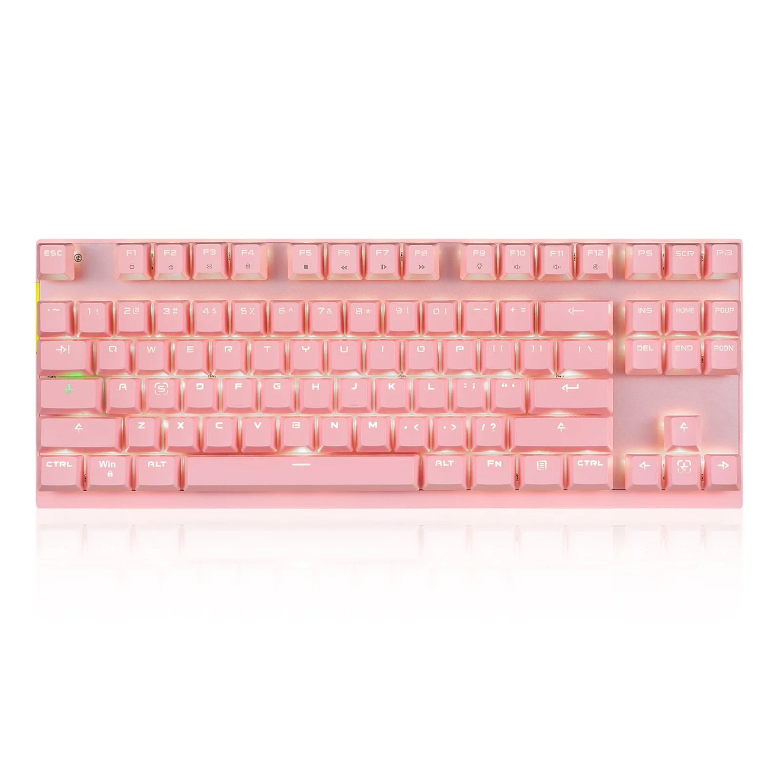 Andoer Motospeed 2.4GHz Wireless/Wired Mechanical Gaming Keyboard White Backlit, Type-C for Mac/PC/Laptop-87 Key Blue Switches in Pink