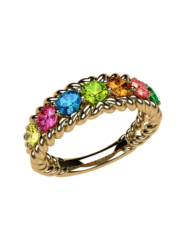 Nana Rope 1-10 Simulated Mothers Birthstone Ring for Women, 10K Yellow Gold, Size 8 - Stone 8