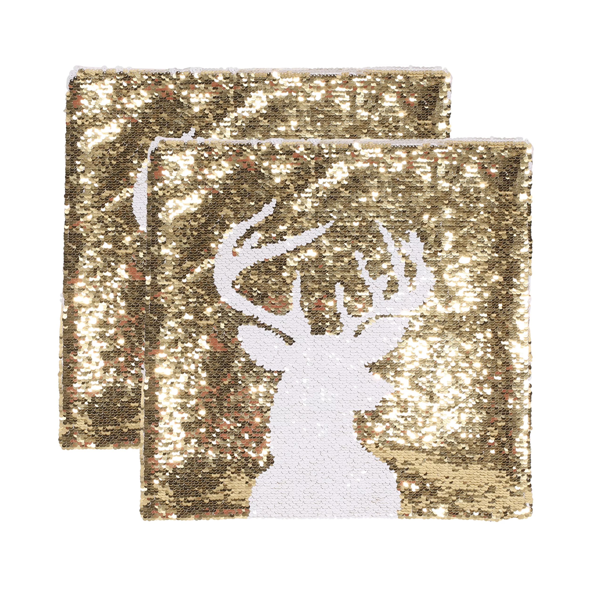 Noble House Nahanni Velvet Reindeer Throw Pillow Cover, Set of 2, Gold, White Sequin, 18" x 18"