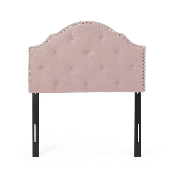 Noble House Seamus Contemporary Upholstered Twin Headboard, Light Blush, Black