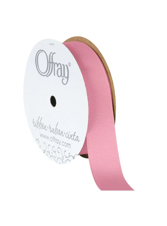 Offray Ribbon, Pink 7/8 inch Grosgrain Polyester Ribbon, 18 feet
