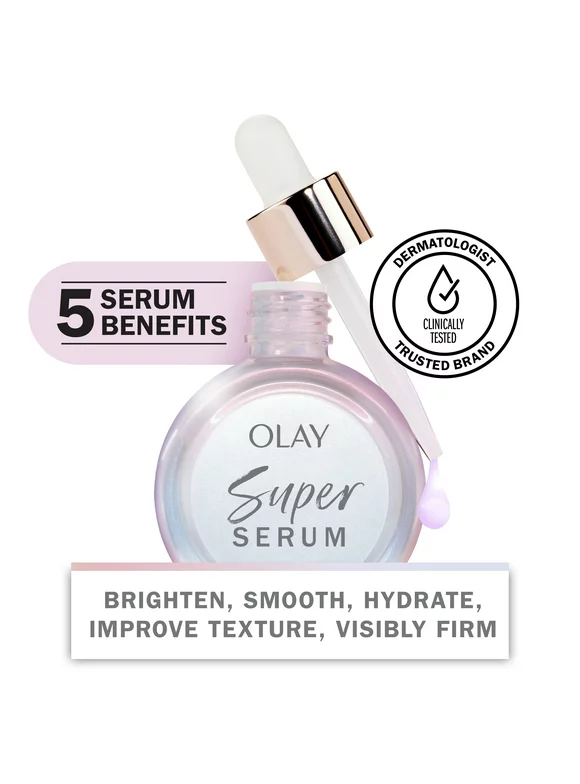 Olay Super Serum 5-in-1 Anti-Aging Facial Serum, Smoothing Skin Care, All Skin Types, 1.0 fl oz