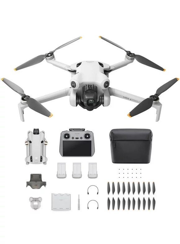 Open Box DJI Mini 4 Pro Fly More Combo Plus with DJI RC 2 (Screen Remote Controller), Folding Mini-Drone with 4K HDR Video Camera, 2 Extra Intelligent Flight Batteries Plus for 45-Min Flight Time