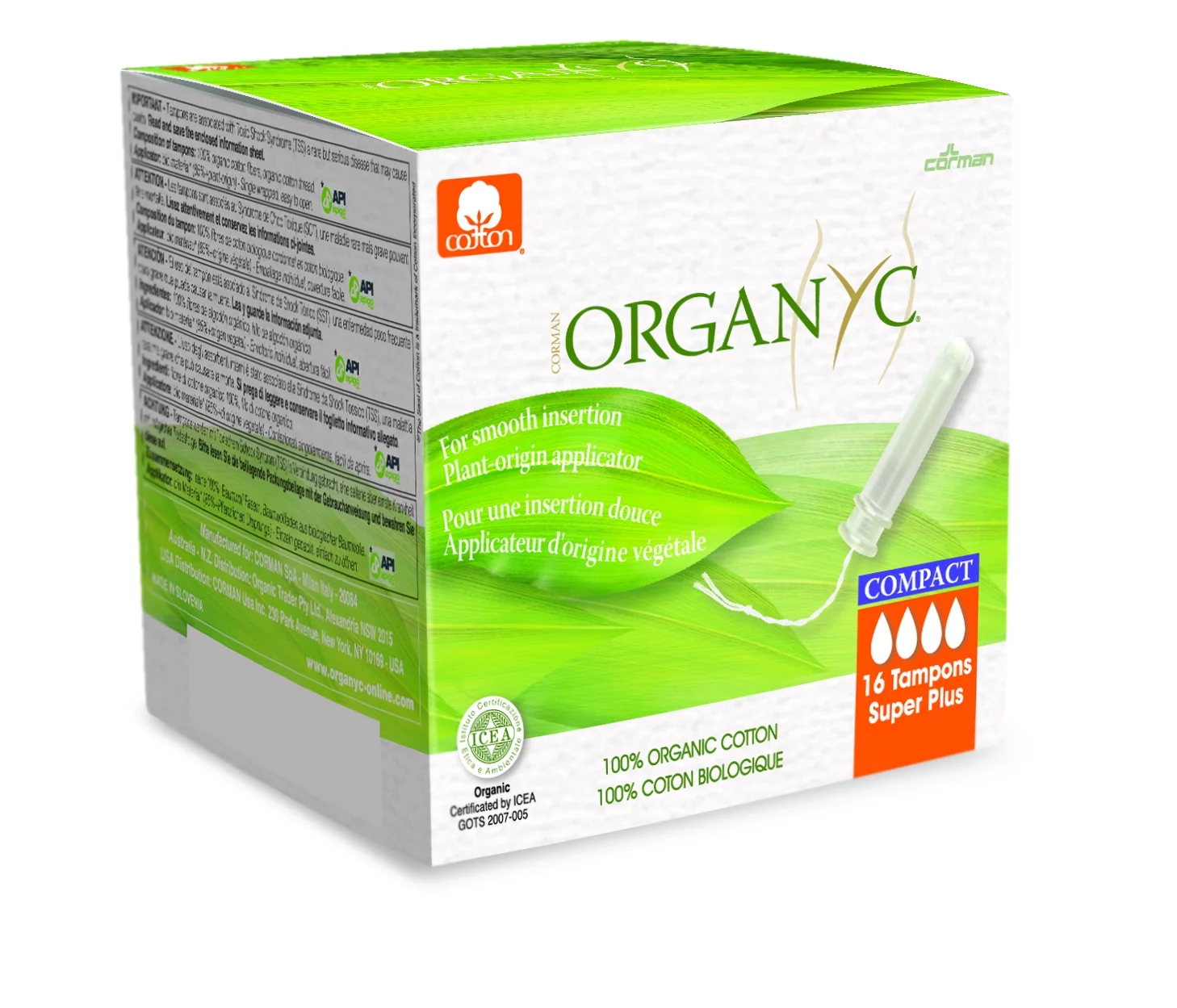 Organyc 100% Certified Organic Cotton Tampons with Organic-Based Compact Applicator, Super Plus 16 Ct