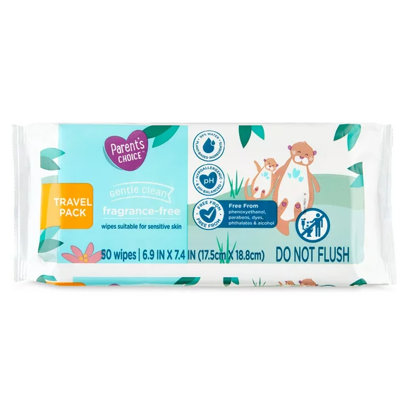 Parent's Choice Fragrance Free Baby Wipes, Travel-Pack, 50 Count (Select for More Options)