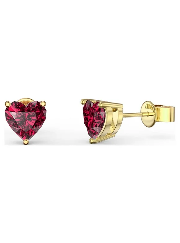 Paris Jewelry 10k Yellow Gold 4 Carat Heart Created Ruby Stud Earrings