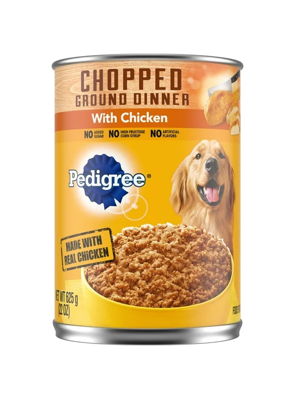 Pedigree Chopped Ground Dinner Chicken Wet Dog Food, 22 oz Can