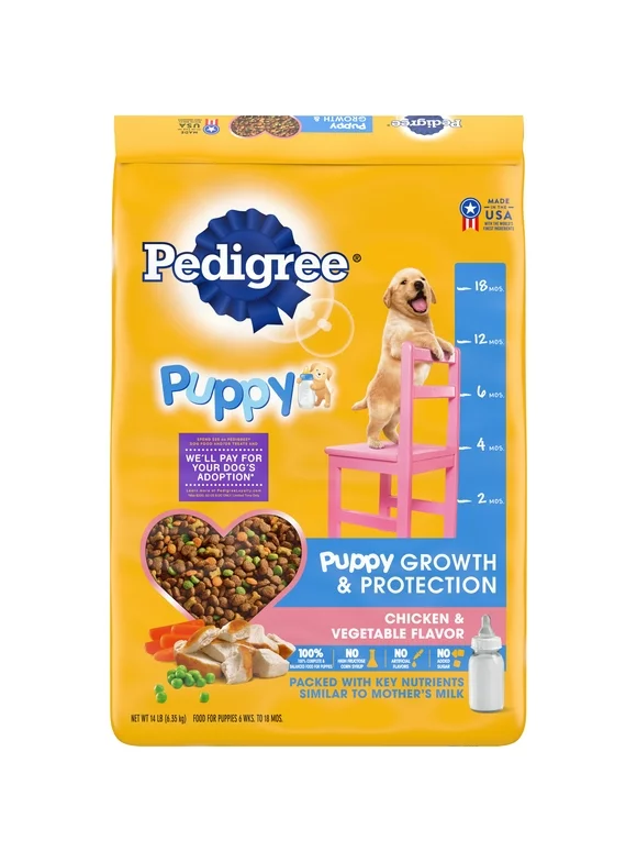 Pedigree Puppy Growth & Protection Dry Dog Food Chicken & Vegetable Flavor 14 Lb. Bag