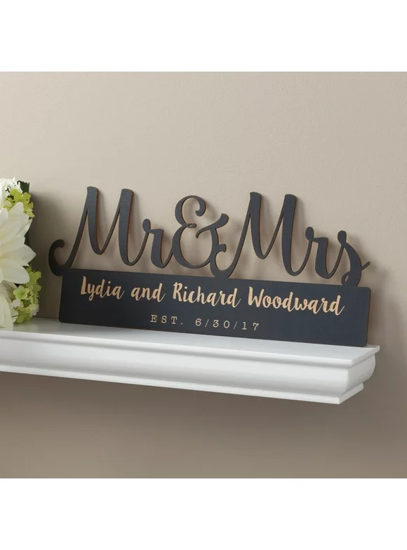 Personalized Black Wood Plaque - Mr. and Mrs.