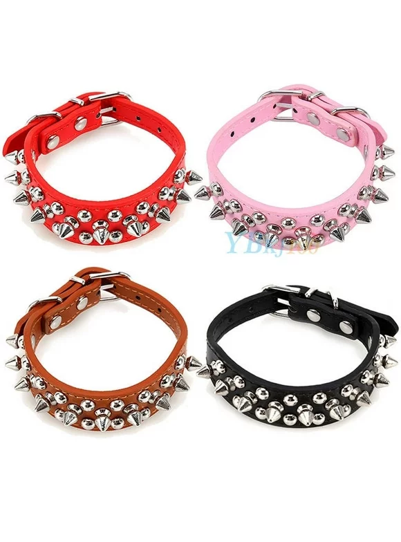 Pet Adjustable PU Leather Studded Spiked Buckle Cat Puppy Dog Collar Rivet Strap