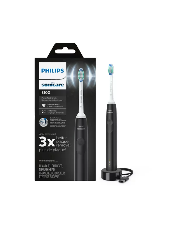 Philips Sonicare 3100 Rechargeable Electric Toothbrush with Pressure Sensor, Black HX3681/04