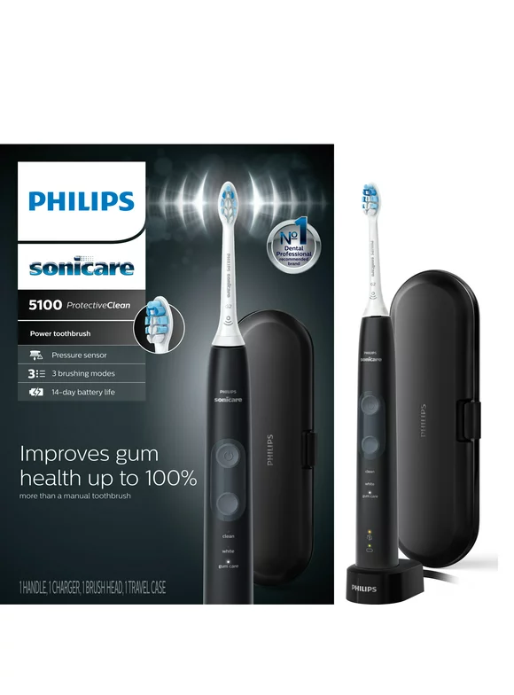 Philips Sonicare ProtectiveClean 5100 Rechargeable Electric Toothbrush, Black Hx6850/60