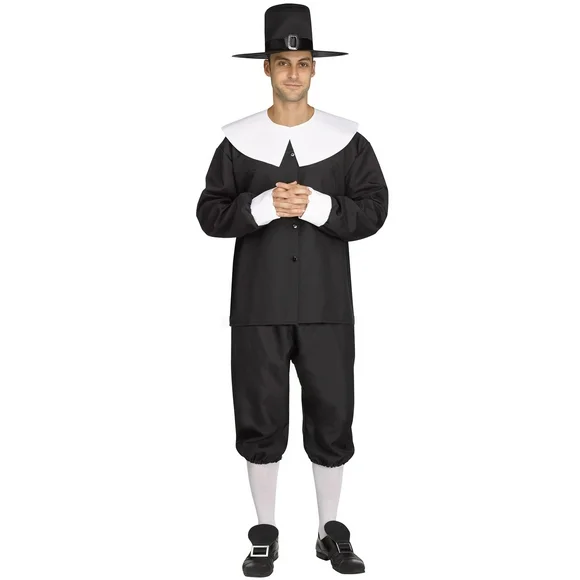 Pilgrim Costume Thanksgiving Hat Belt Top Knickers Pants Adult Men One Size