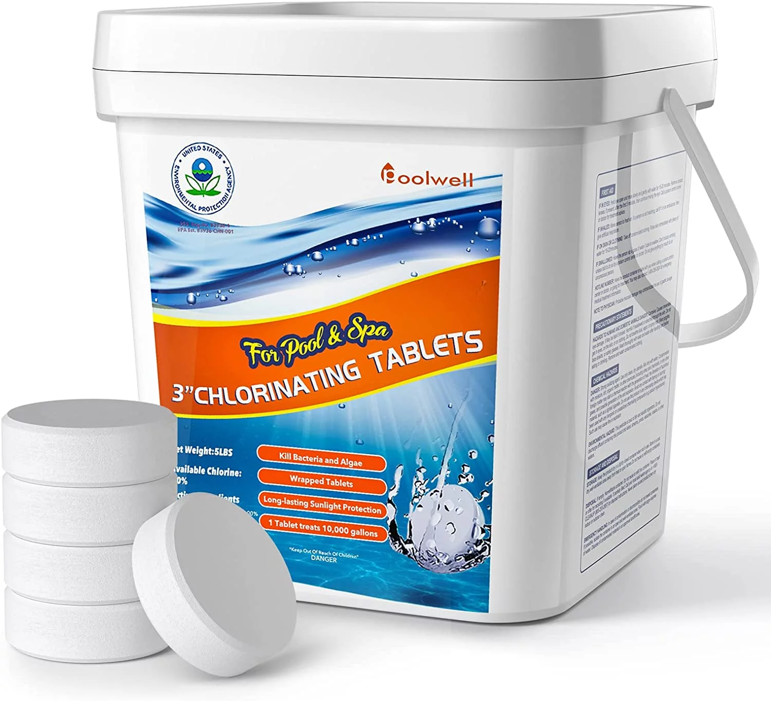 PoolWell Pool & Spa Chlorine Tablets 3 inch for Swimming Pools-5LB