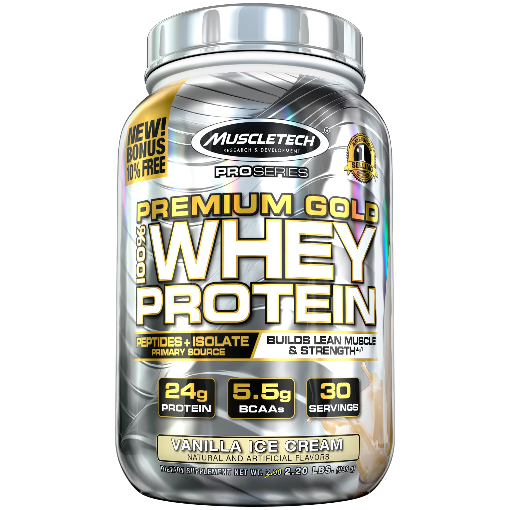 Premium Gold 100% Whey Protein Powder Vanilla Ice Cream, 30 Servings (2.23lbs)
