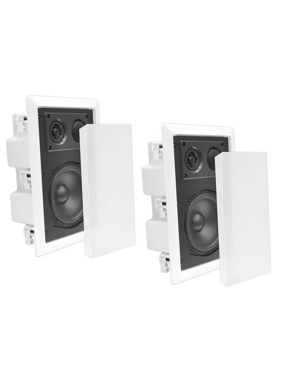 Pyle PDIW87 - In-Wall / In-Ceiling Dual 8'' Enclosed Speaker System, 2-Way, Flush Mount, White